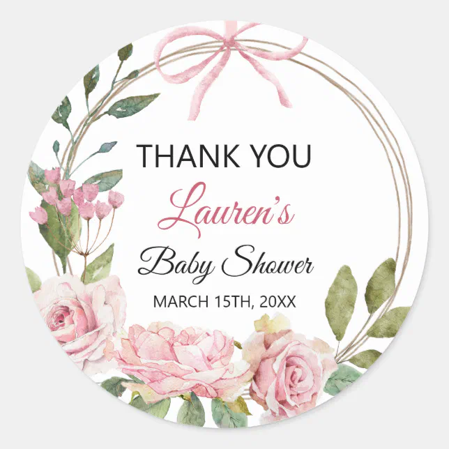 Floral Thank you Baby Shower Sticker | Zazzle