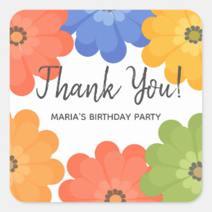 Floral Thank You Birthday Party Square Sticker