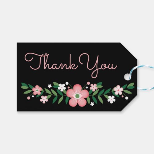 Floral Thank You Black And  Pink Flowers Wedding Gift Tags