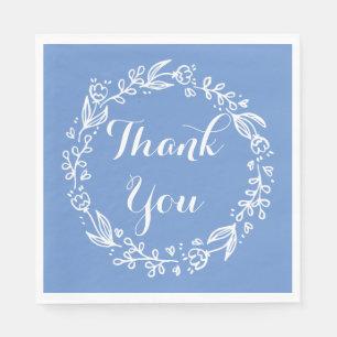 Floral Thank You Blue Cornflower Flowers Wreath Paper Napkins