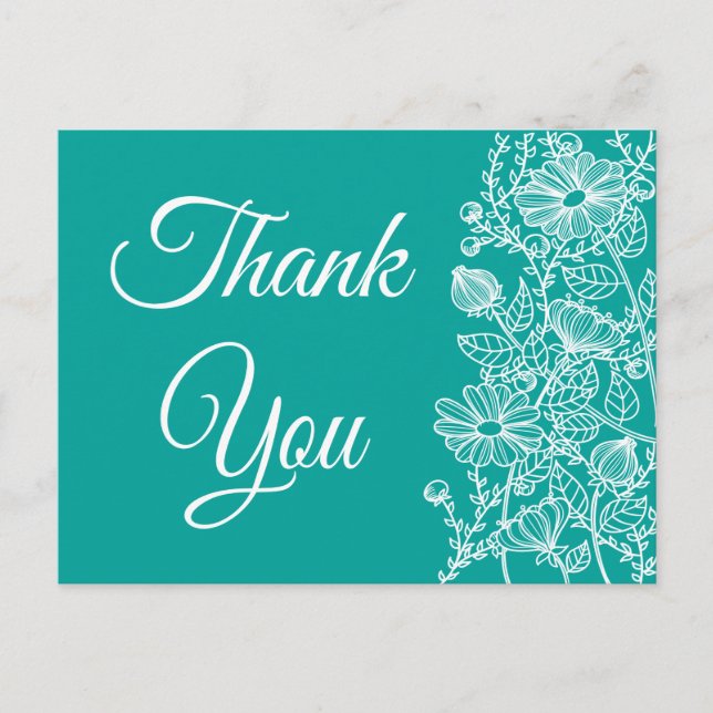 Floral Thank You Blue Teal White Daisy Flower Postcard (Front)