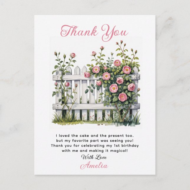 Floral Thank You Card for First Birthday  (Front)