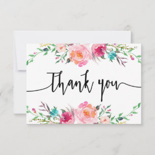 Floral thank you card, greenery, boho note card