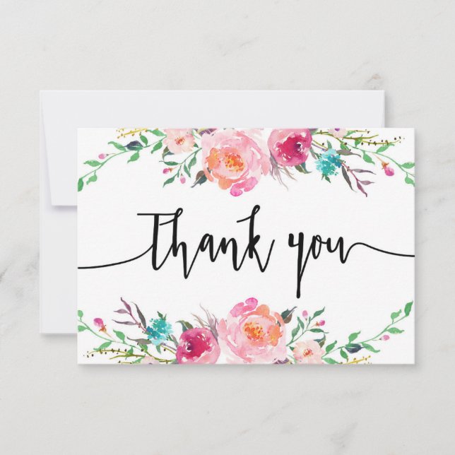 Floral thank you card, greenery, boho note card (Front)