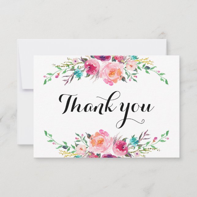 Floral thank you card, wedding note card (Front)