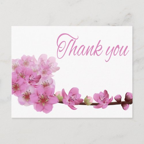 Floral Thank You Cherry Blossom Flower Purple Pink Postcard