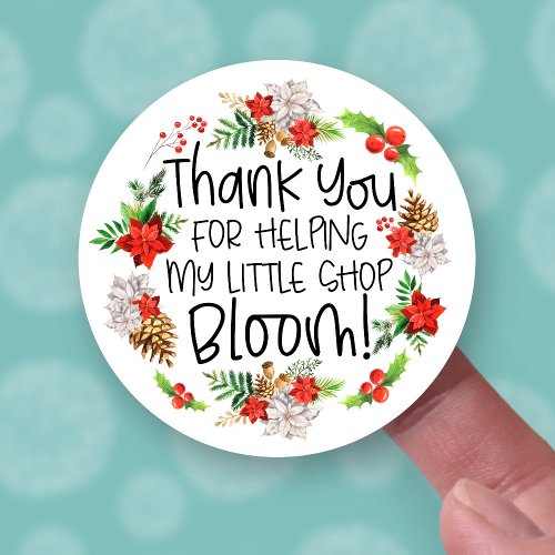 Floral Thank You Christmas Poinsettias Business Sticker