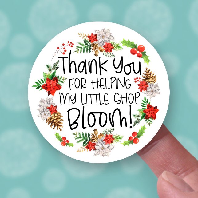 Floral Thank You Christmas Poinsettias Business Sticker (Creator Uploaded)