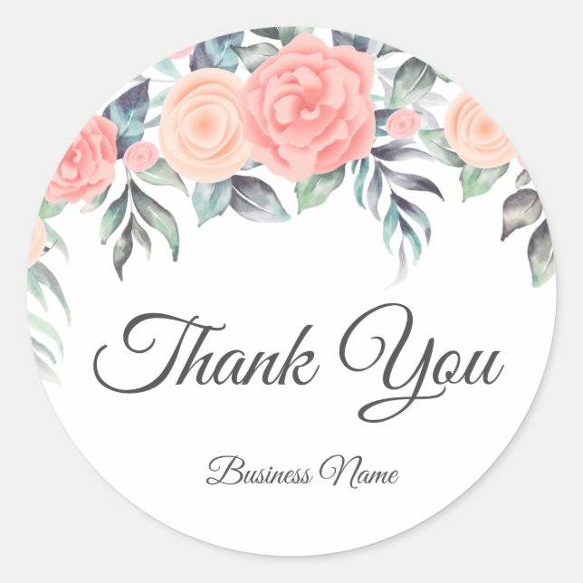 floral thank you  classic round sticker (Front)