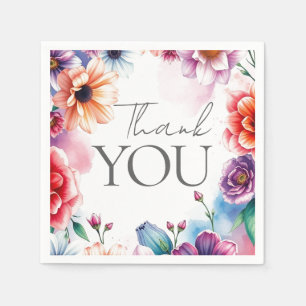 Floral Thank You Elegant Modern Plain Modern Napkins