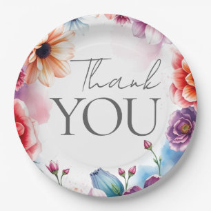 Floral Thank You Elegant Modern Plain Modern Paper Plates