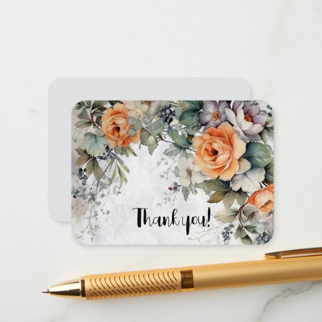 Floral Thank You Enclosure Card (Front/Back In Situ)