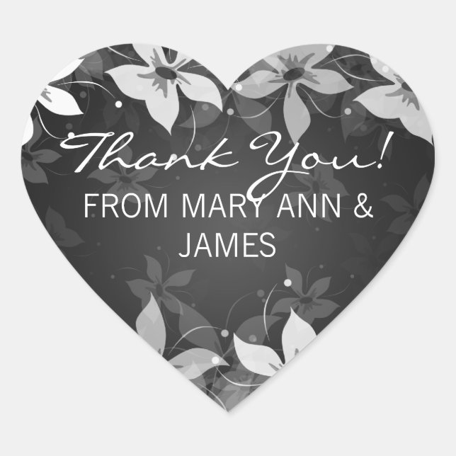 Floral Thank you Exotic Blooms Black Heart Sticker (Front)