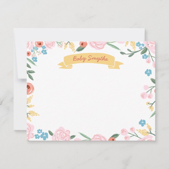 Floral Thank You Flat Note, Gender Neutral Baby (Front)