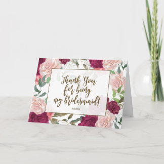 floral thank you for being my bridesmaid card
