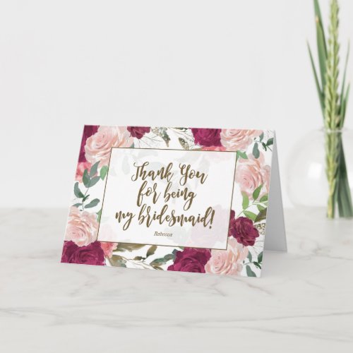 floral thank you for being my bridesmaid card