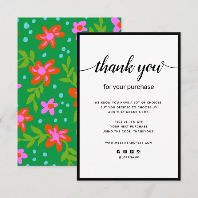 Floral Thank you For your Purchase Note Card (Front/Back)