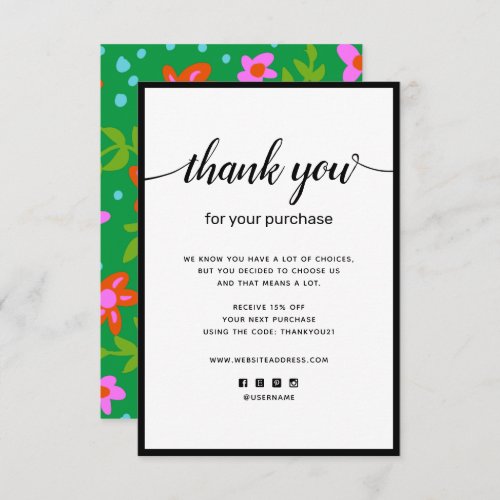 Floral Thank you For your Purchase Note Card