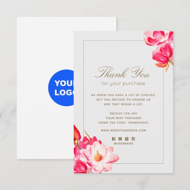 Floral Thank you For your Purchase Note Card (Front/Back)