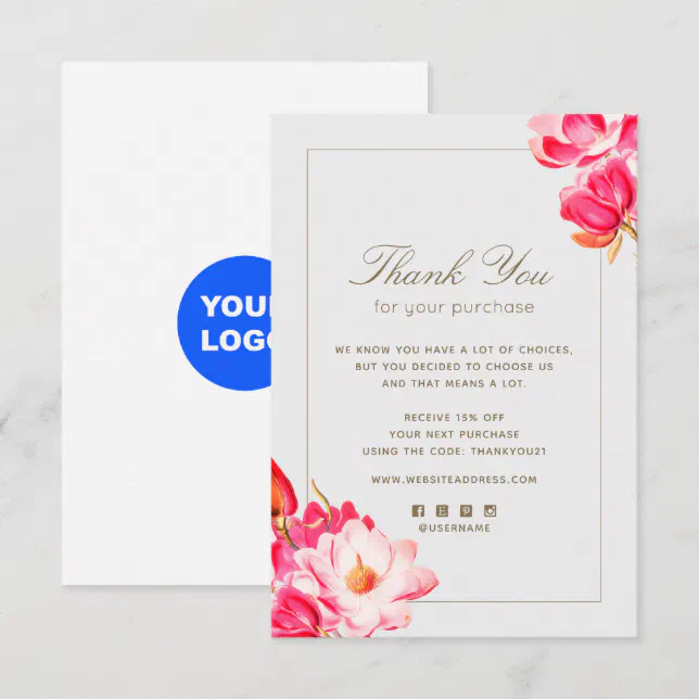 Floral Thank you For your Purchase Note Card | Zazzle
