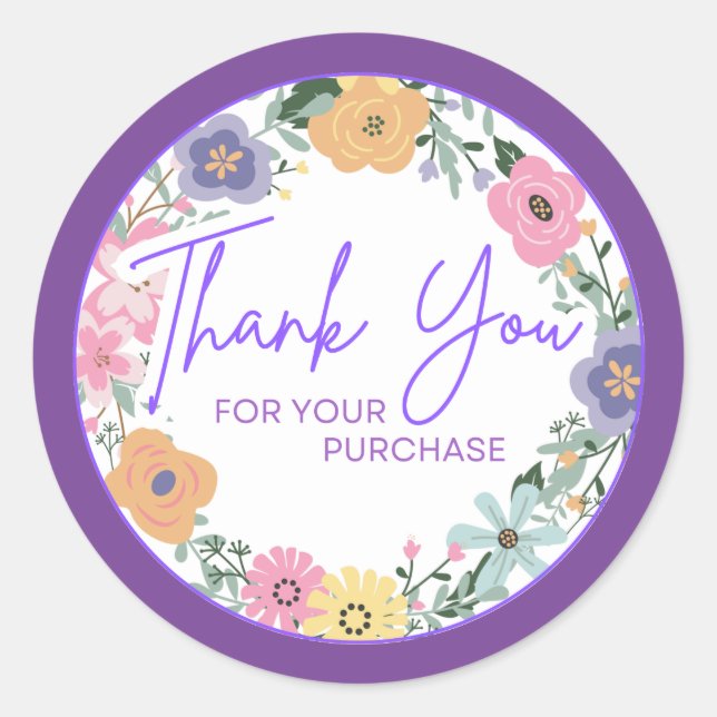 Floral Thank You for Your Purchase Sticker (Front)