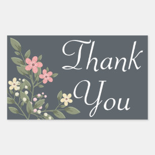 Floral Thank You Gray & Pink Flower Grey Wedding Rectangular Sticker