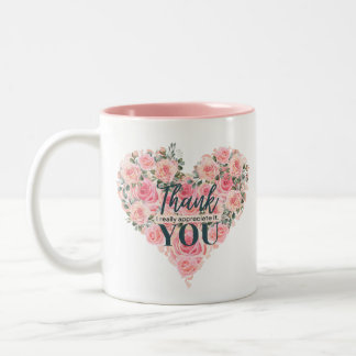 Floral "thank you" : heart rose Two-Tone coffee mug