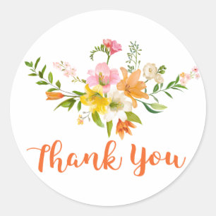 Floral Thank You Lily Flowers - Orange Pink Yellow Classic Round Sticker