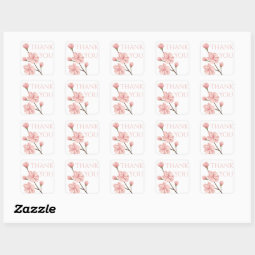 Floral Thank You Pink Cherry Blossom Flower Party Square Sticker | Zazzle