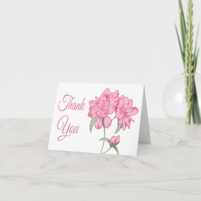 Floral Thank You Pink Peony Flower Blank Note Card (Front)