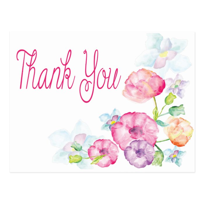 Floral Thank You Pink & Purple Watercolor Flower Postcard | Zazzle