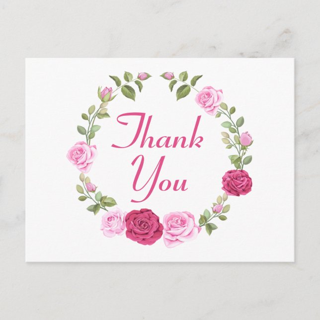 Floral Thank You Pink Rose Botanical Garden Postcard (Front)