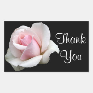 Floral Thank You Pink Rose Flower Black Wedding Rectangular Sticker