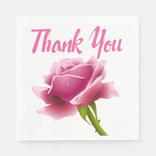 Floral Thank You Pink Rose Flower Napkins