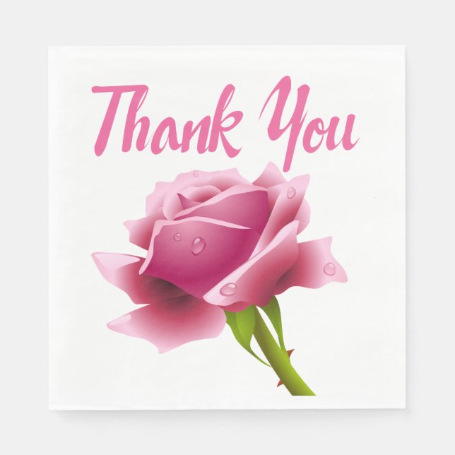 Floral Thank You Pink Rose Flower Napkins (Front)