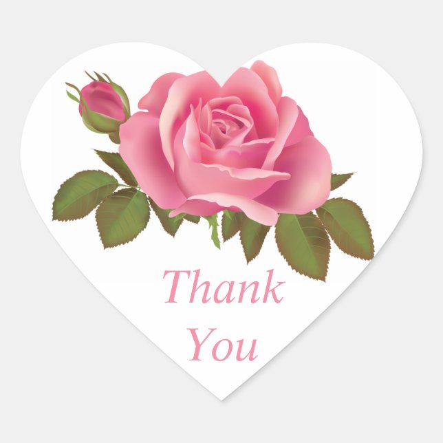 Floral Thank You Pink Rose Flower Wedding Heart Sticker (Front)