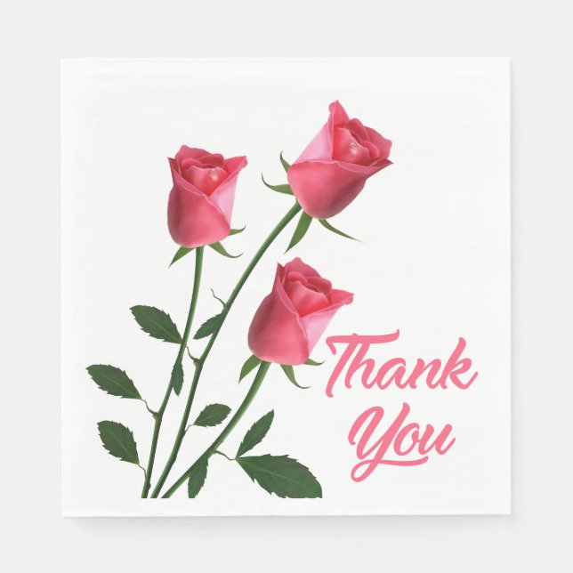 Floral Thank You Pink Rose Flowers Wedding / Party Napkins (Front)