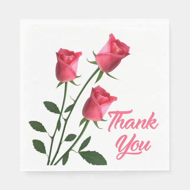 Floral Thank You Pink Rose Flowers Wedding / Party Napkins | Zazzle