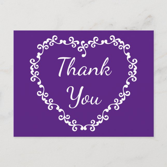 Floral Thank You Purple and White Heart Postcard (Front)