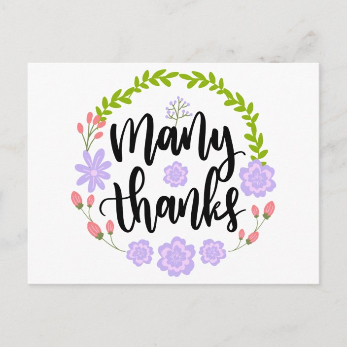 Floral Thank You Purple Flowers & Green Leaves Postcard | Zazzle