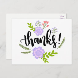 Floral Thank You Purple Flowers & Green Leaves Postcard | Zazzle