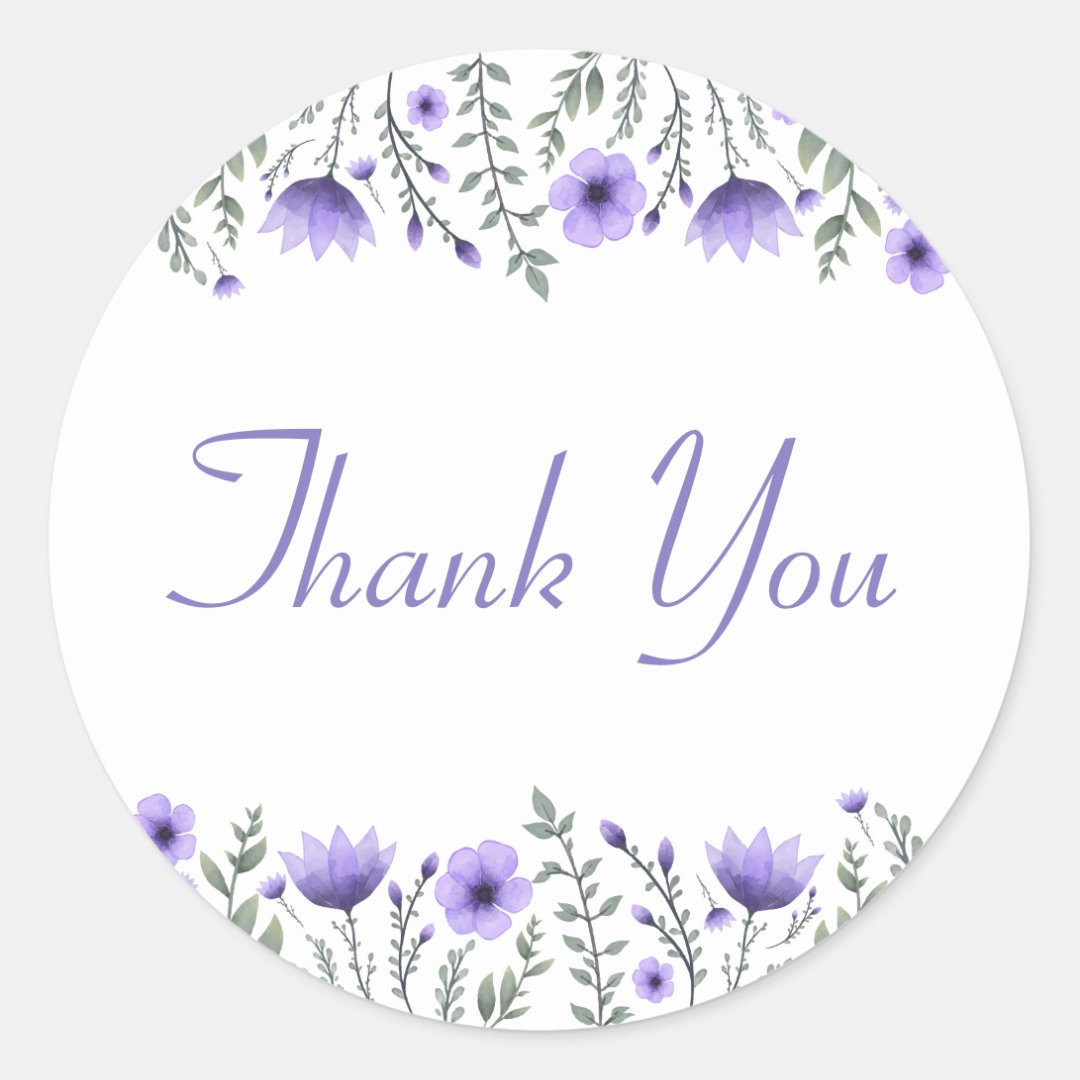 Floral Thank You Purple Flowers Wedding Classic Round Sticker | Zazzle