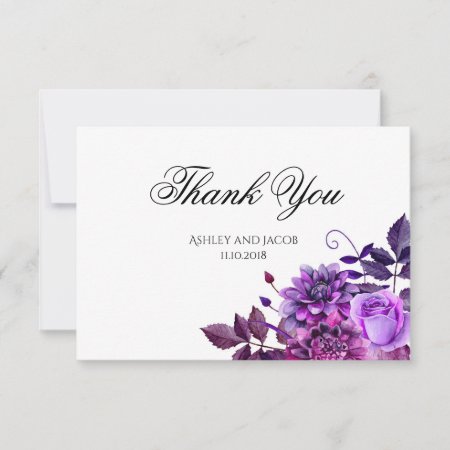 Floral Thank You. Purple Flowers Wedding Note Invitation