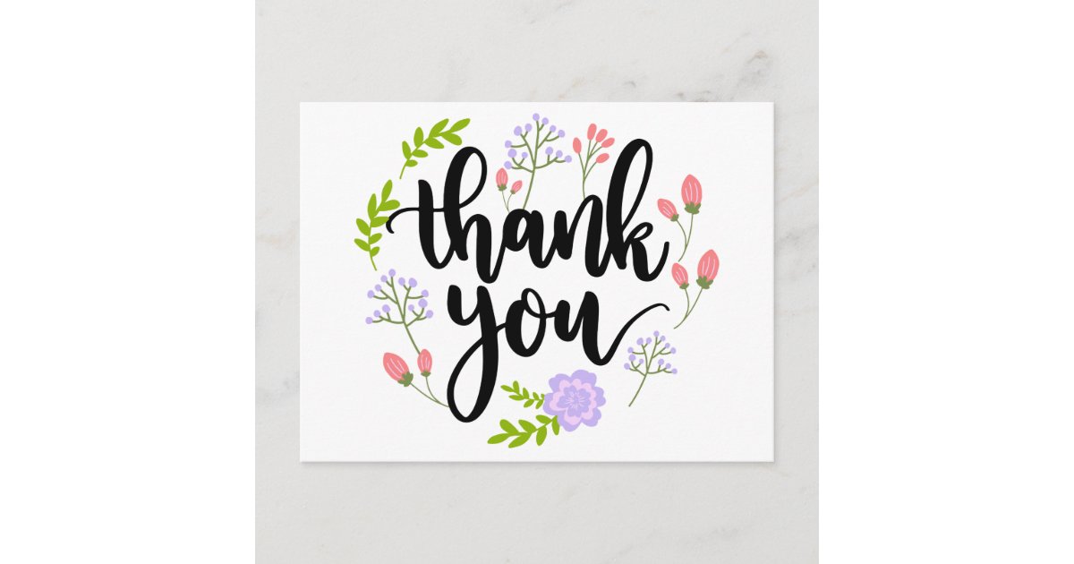 Floral Thank You Purple Pink Flower & Green Leaves Postcard | Zazzle