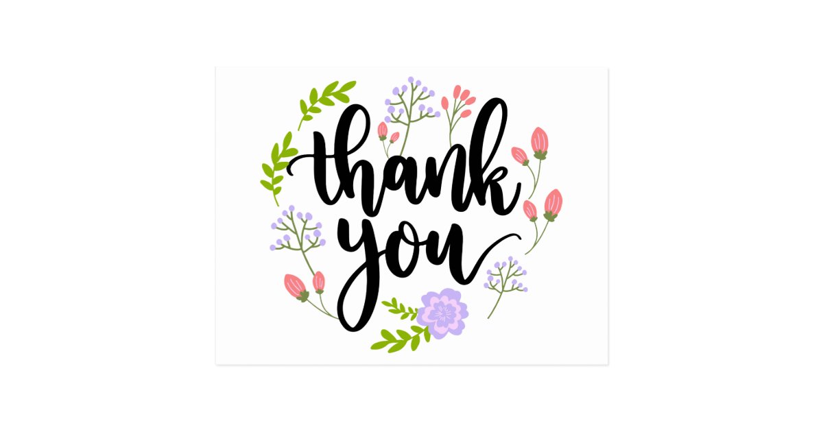 Floral Thank You Purple Pink Flower & Green Leaves Postcard | Zazzle.com
