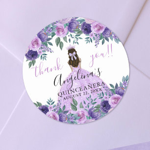 Floral Thank You Purple Quinceanera Classic Round Sticker