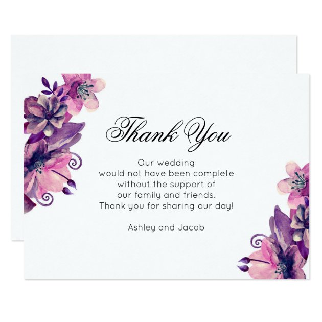 Floral Thank You. Purple Wedding. Flowers Note Card