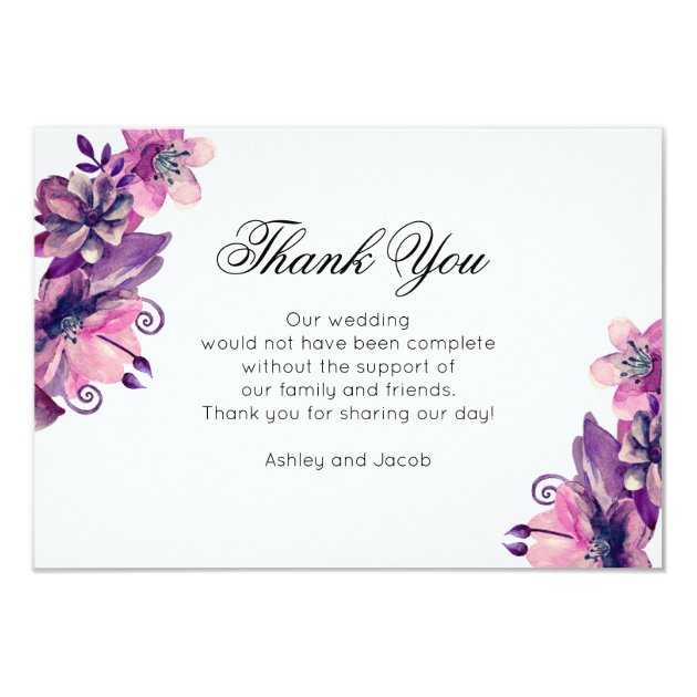 Floral Thank You. Purple Wedding. Flowers Note Card