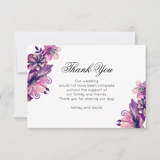 Floral thank you. Purple wedding. Flowers note Thank You Card (Front)