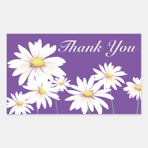 Floral Thank You Purple White Daisy Flower Rectangular Sticker